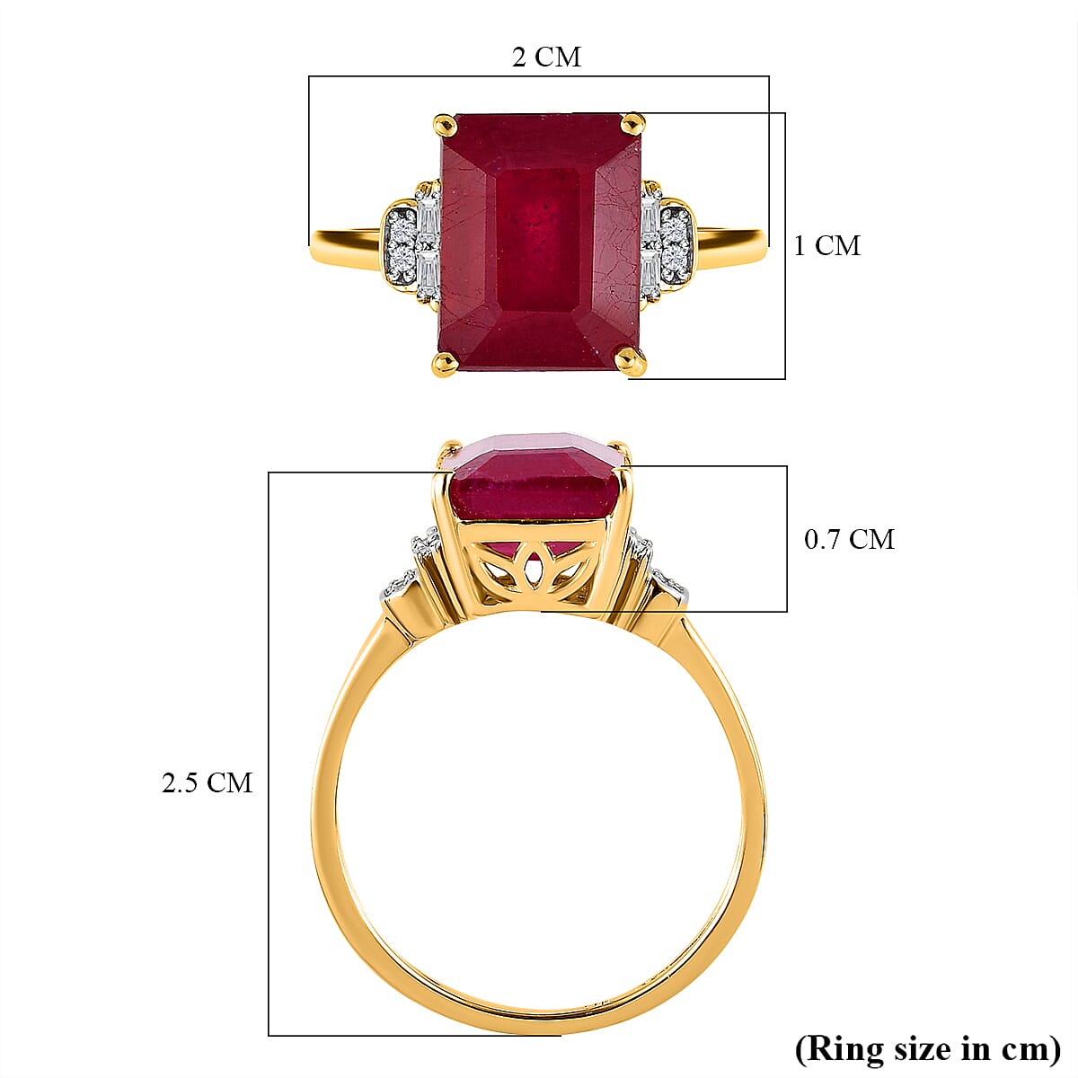 9K Yellow Gold African Ruby and Diamond Ring 4.96 Ct