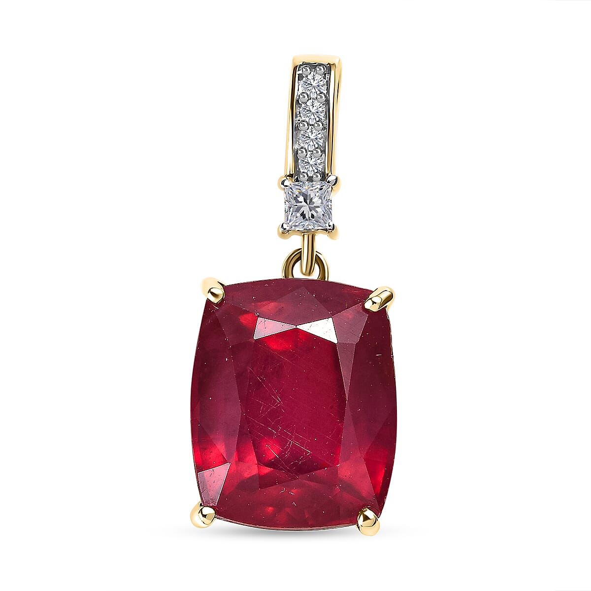 9K Yellow Gold African Ruby & Moissanite Pendant 6.40 Ct.
