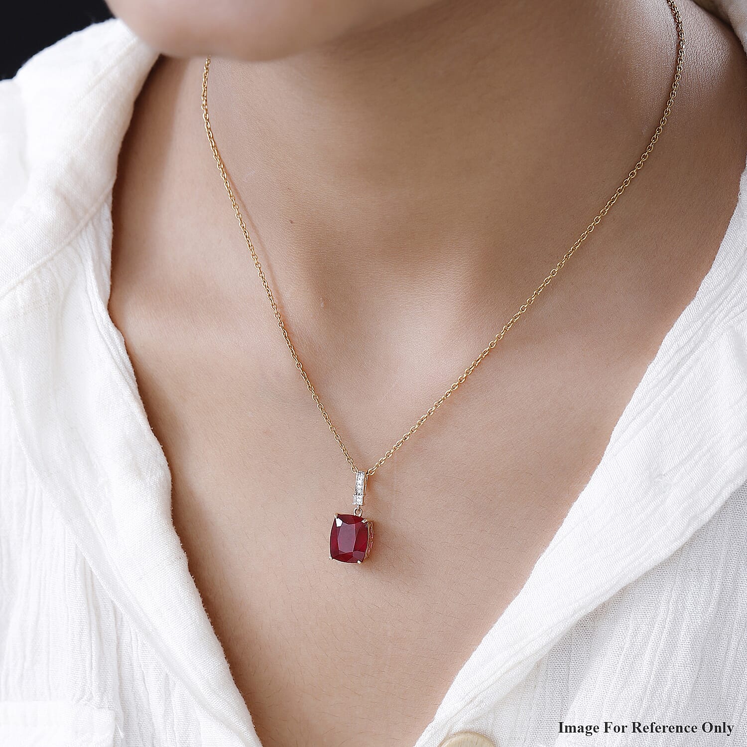 9K Yellow Gold African Ruby & Moissanite Pendant 6.40 Ct.