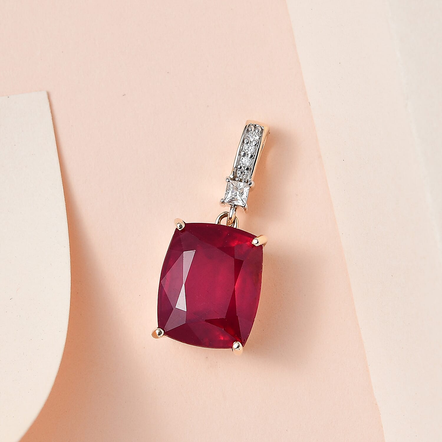 9K Yellow Gold African Ruby & Moissanite Pendant 6.40 Ct.