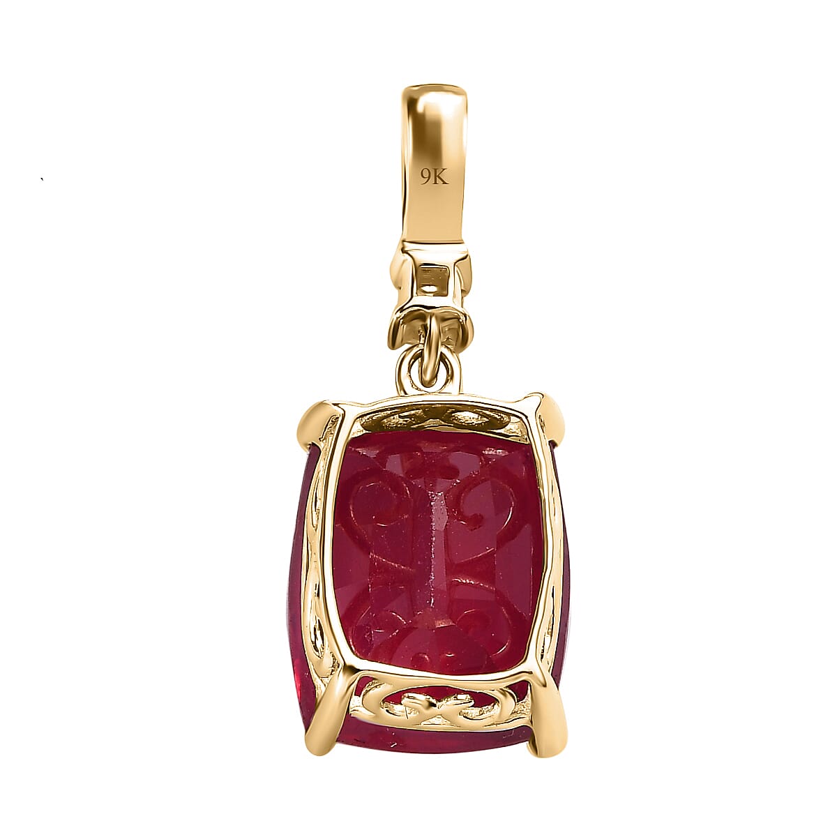 9K Yellow Gold African Ruby & Moissanite Pendant 6.40 Ct.