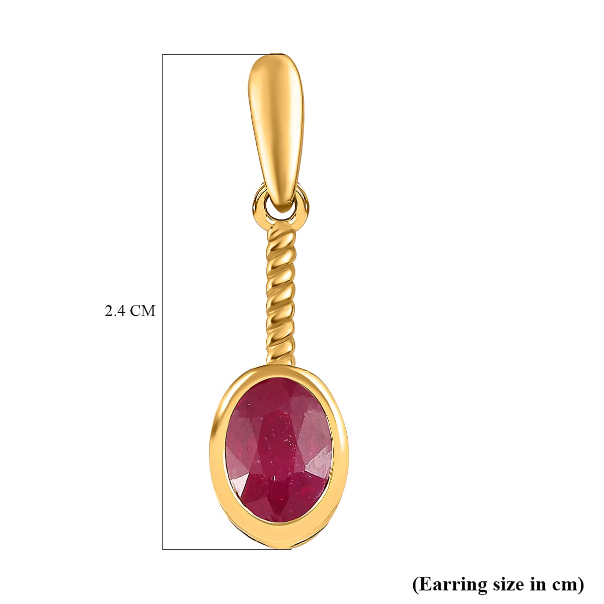 African Ruby Solitaire Earrings in 18K Yellow Gold Vermeil Plated Sterling Silver 2.50 Ct.