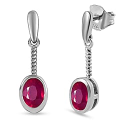African Ruby Solitaire Earrings in Platinum Overlay Sterling Silver 2.50 Ct.