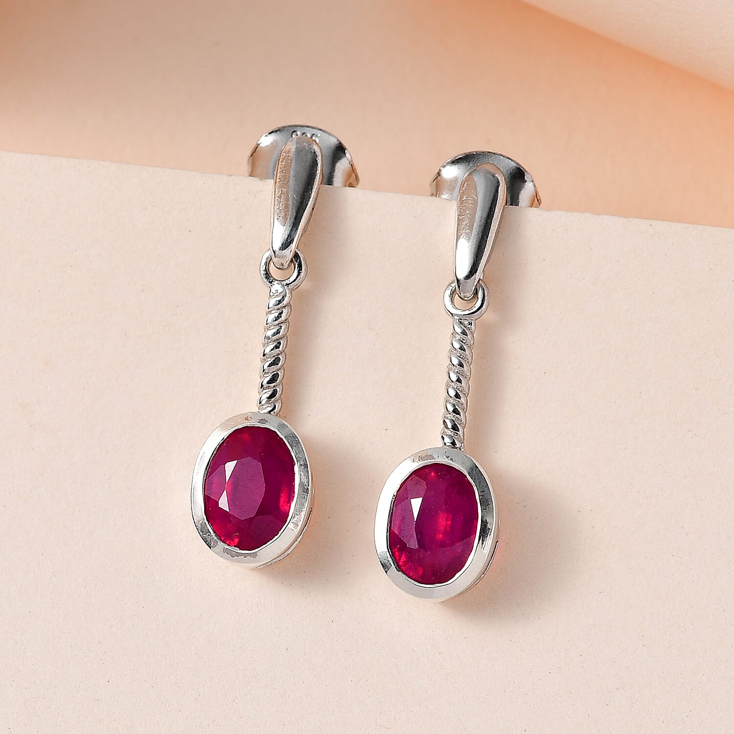 African Ruby Solitaire Earrings in Platinum Overlay Sterling Silver 2.50 Ct.