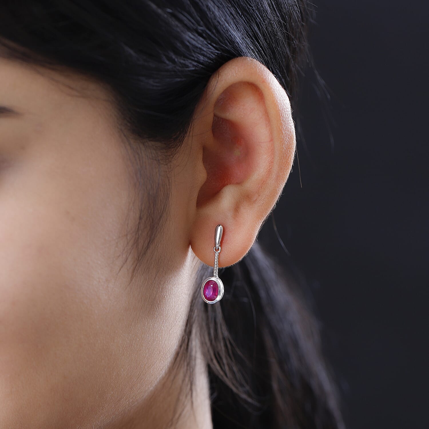 African Ruby Solitaire Earrings in Platinum Overlay Sterling Silver 2.50 Ct.