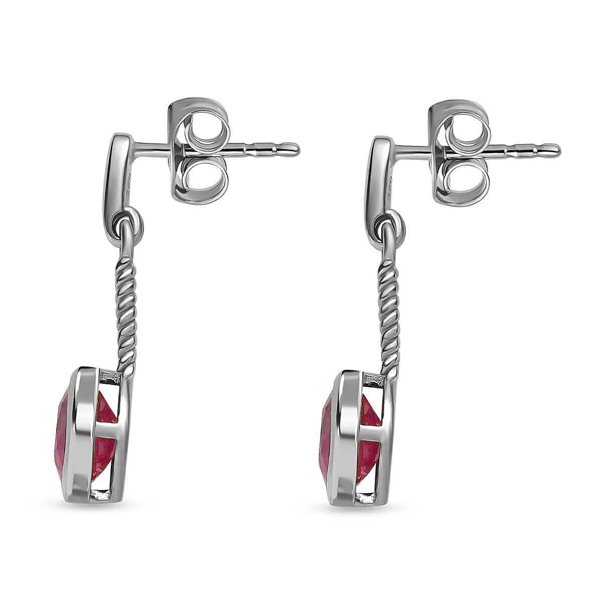 African Ruby Solitaire Earrings in Platinum Overlay Sterling Silver 2.50 Ct.