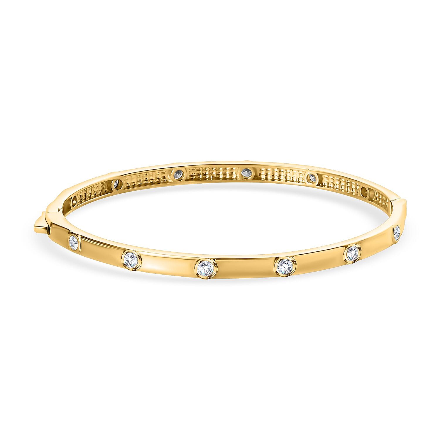 Moissanite Bangle (Size - 7.5) in 18K Yellow Gold Vermeil Plated Sterling Silver 1.20 Ct, Silver Wt. 12.86 Gms