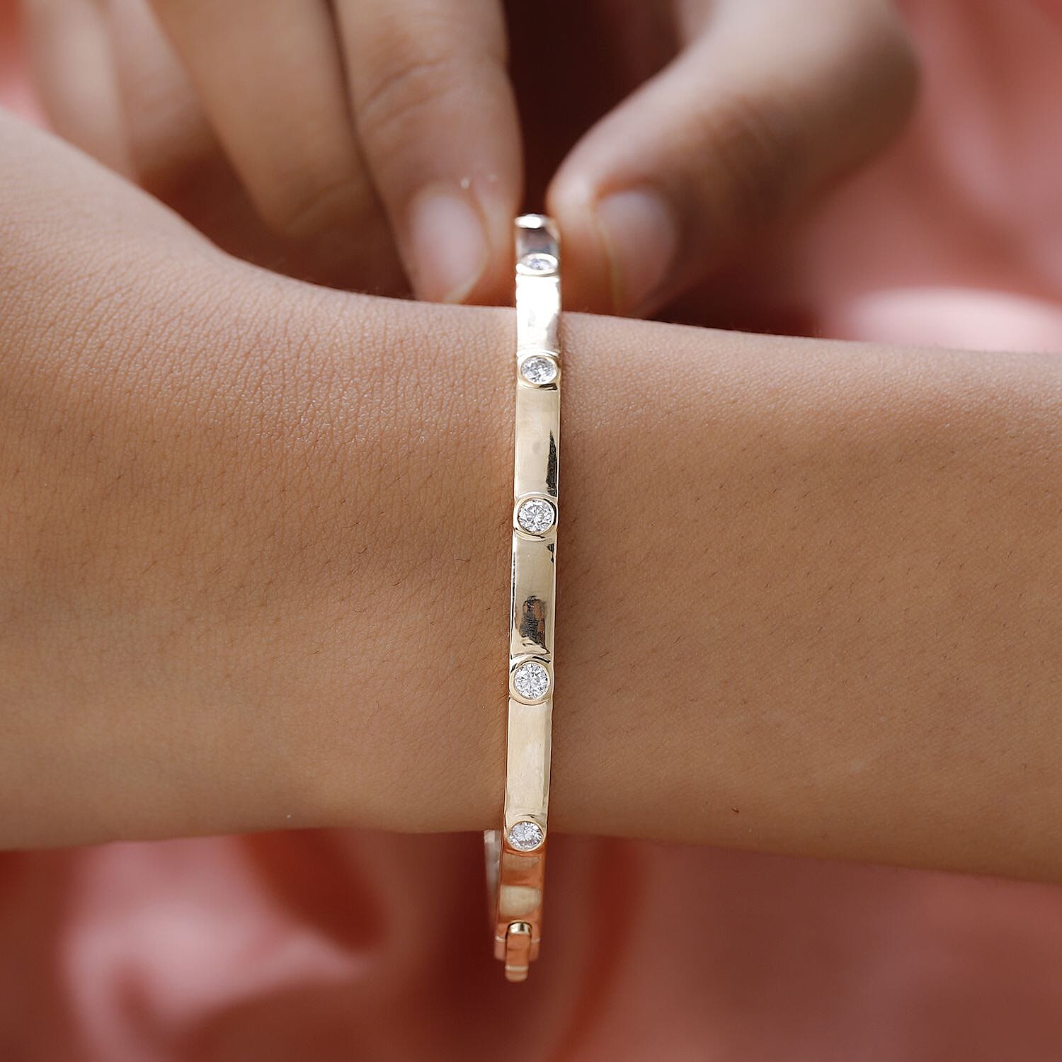 Moissanite Bangle (Size - 7.5) in 18K Yellow Gold Vermeil Plated Sterling Silver 1.20 Ct, Silver Wt. 12.86 Gms