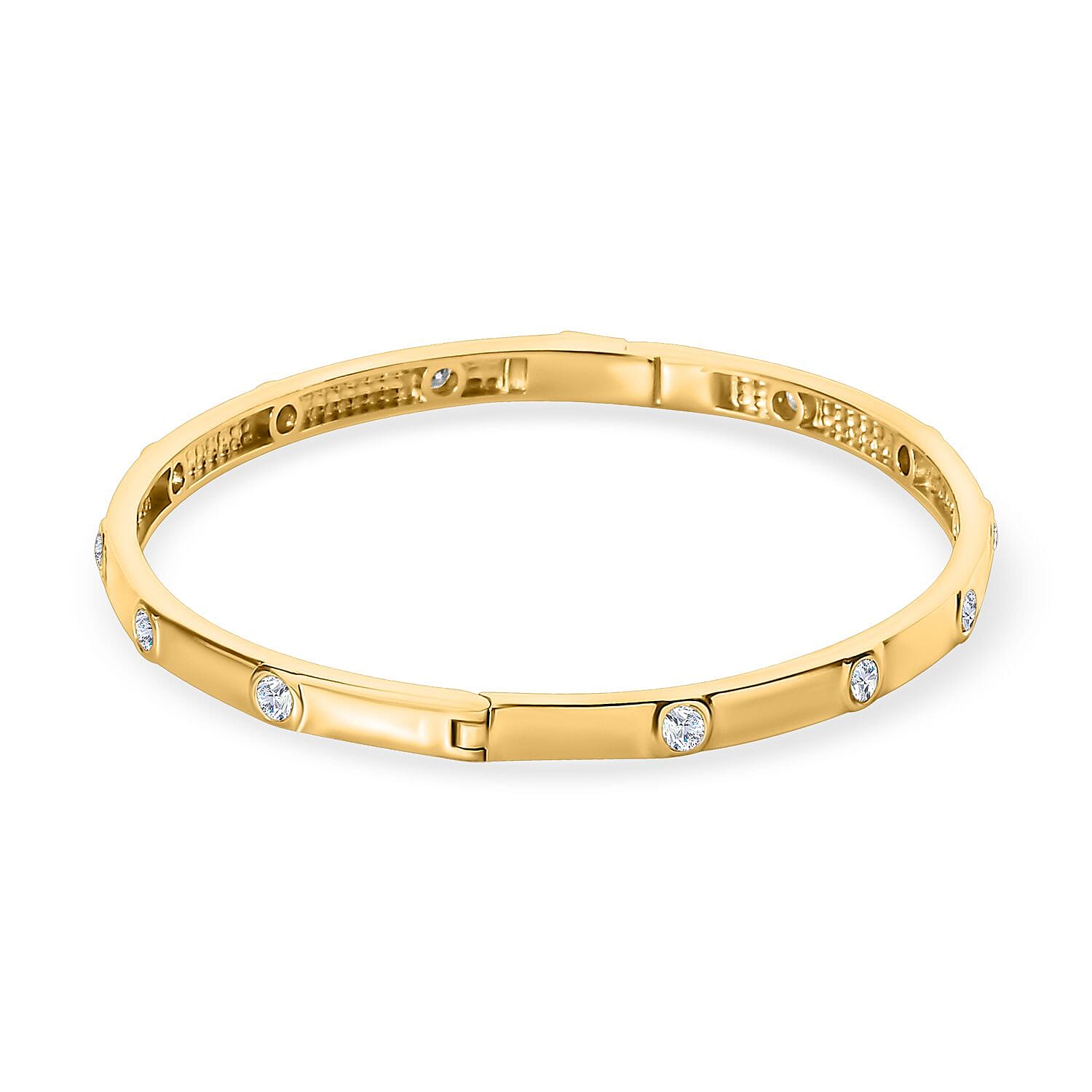 Moissanite Bangle (Size - 7.5) in 18K Yellow Gold Vermeil Plated Sterling Silver 1.20 Ct, Silver Wt. 12.86 Gms