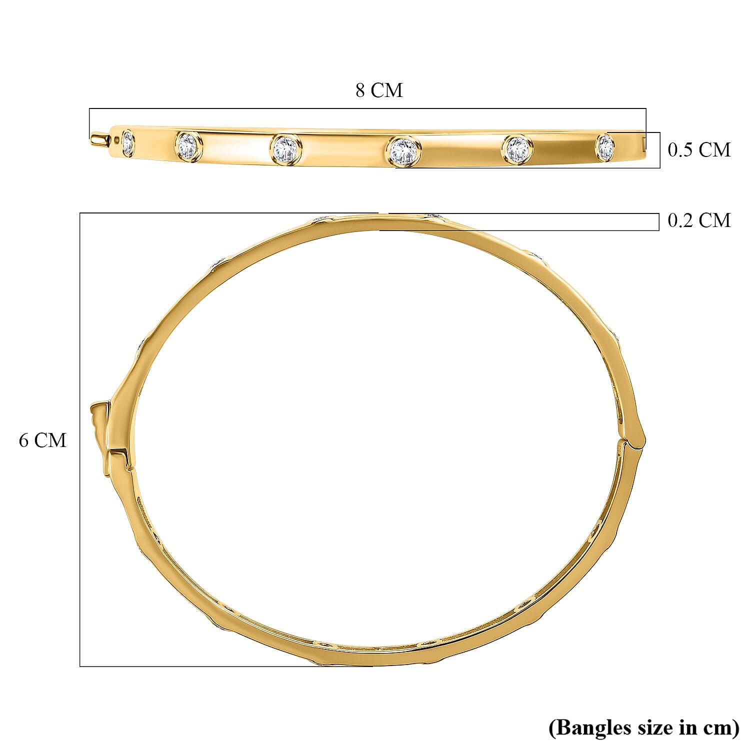 Moissanite Bangle (Size - 7.5) in 18K Yellow Gold Vermeil Plated Sterling Silver 1.20 Ct, Silver Wt. 12.86 Gms