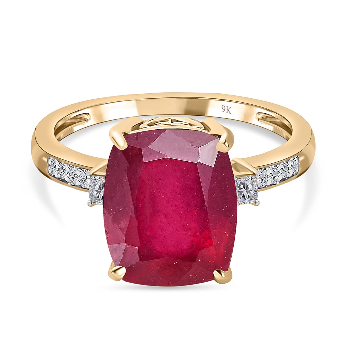 9K Yellow Gold African Ruby & Moissanite Ring 6.48 Ct.