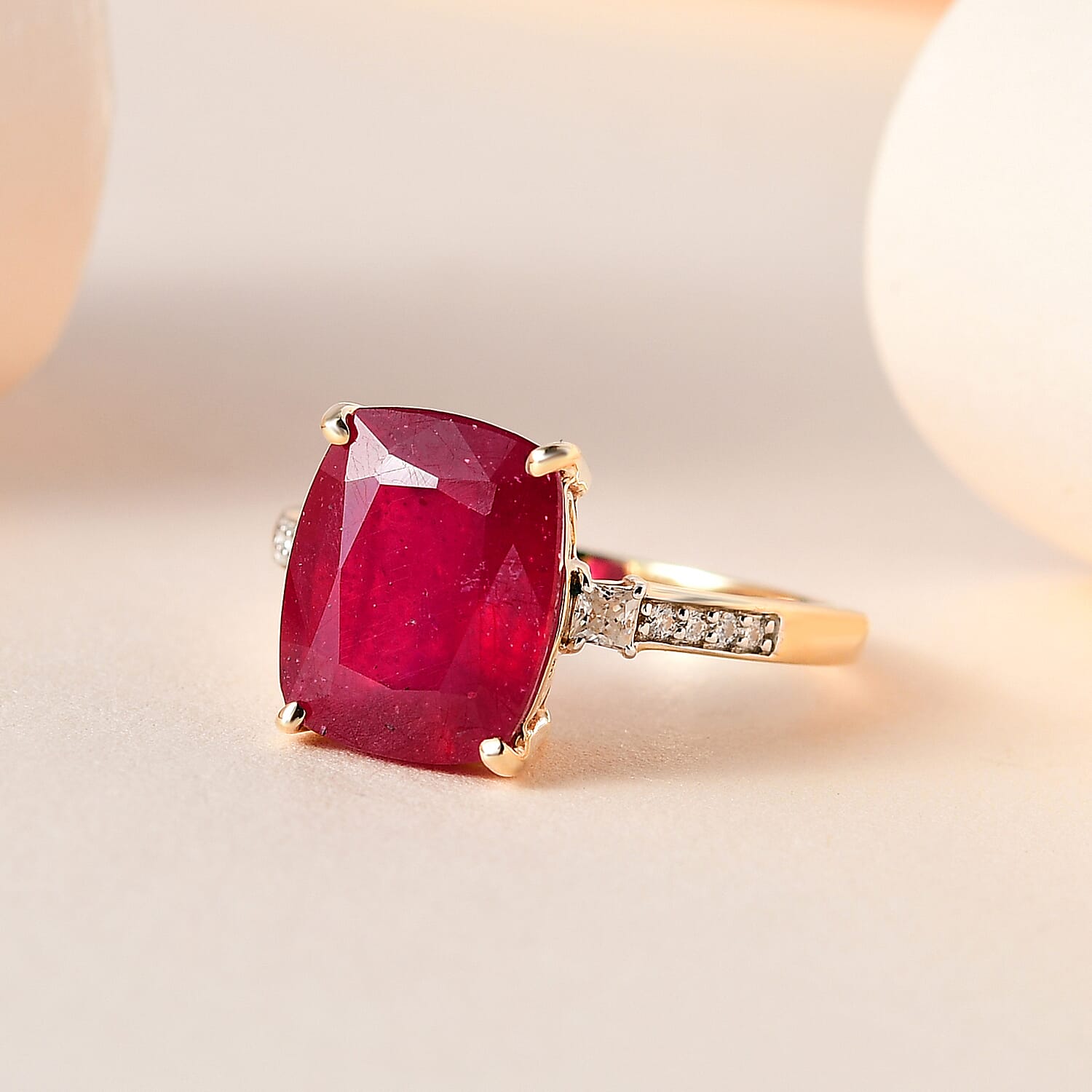 9K Yellow Gold African Ruby & Moissanite Ring 6.48 Ct.