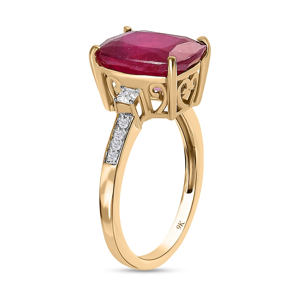 9K Yellow Gold African Ruby & Moissanite Ring 6.48 Ct.