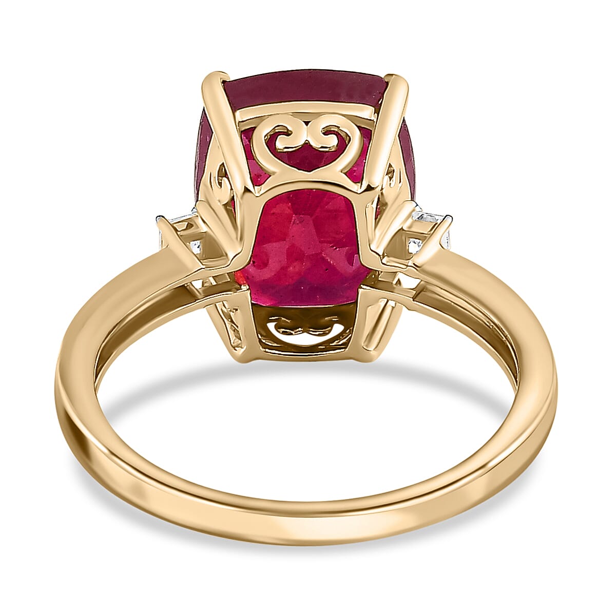 9K Yellow Gold African Ruby & Moissanite Ring 6.48 Ct.