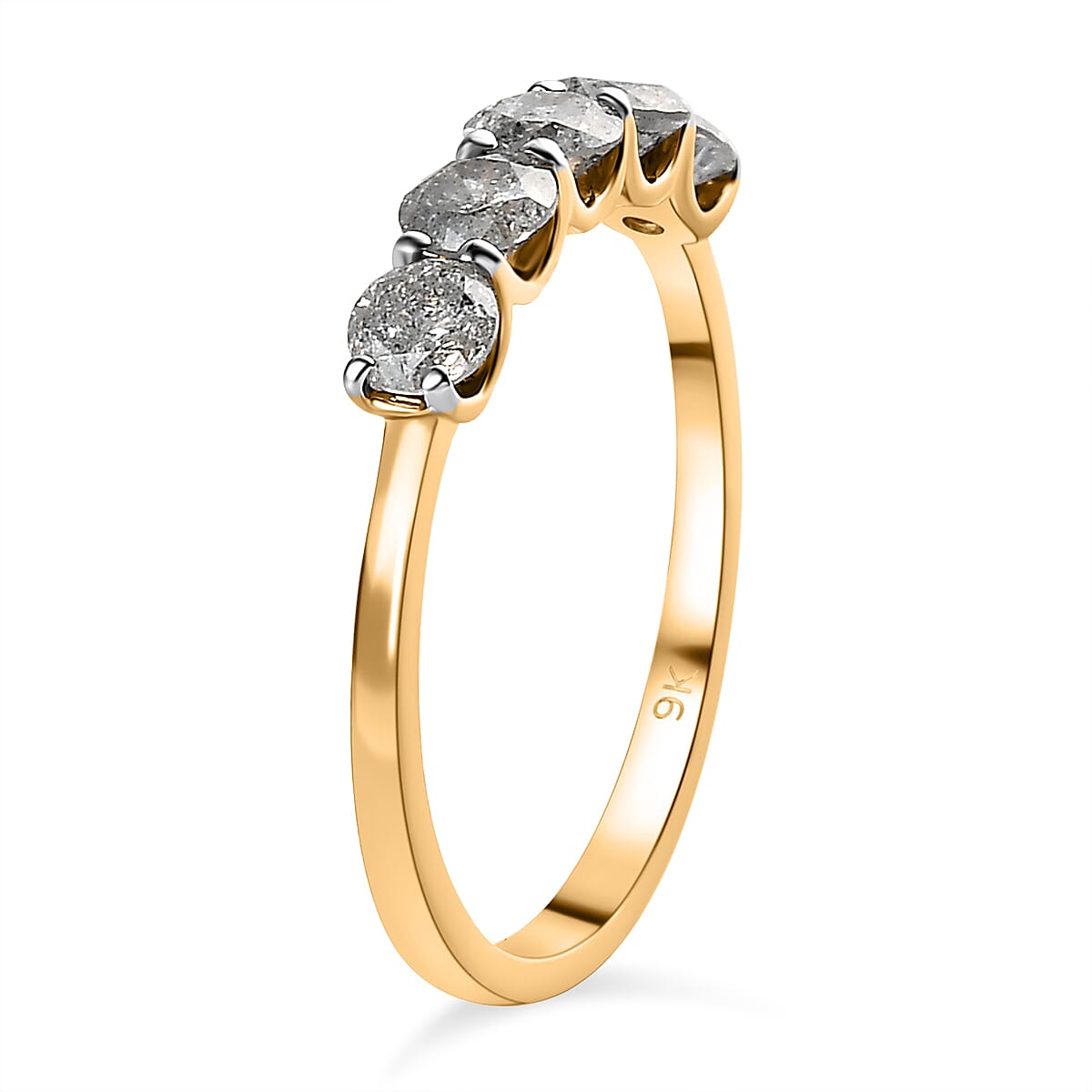 One Time Close Out Deal- 9K Yellow Gold SGL Certified Diamond (G-H) 5 Stone Ring 1.00 Ct