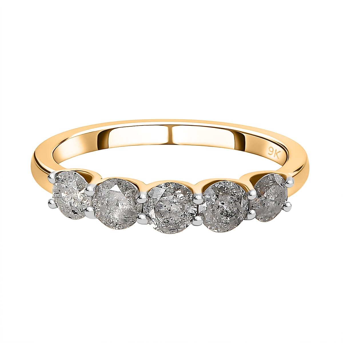 One Time Close Out Deal- 9K Yellow Gold SGL Certified Diamond (G-H) 5 Stone Ring 1.00 Ct