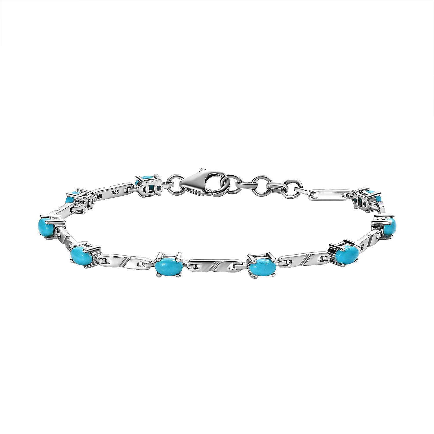 Arizona Sleeping Beauty Turquoise Cluster Bracelet (Size - 7) in Platinum Overlay Sterling Silver