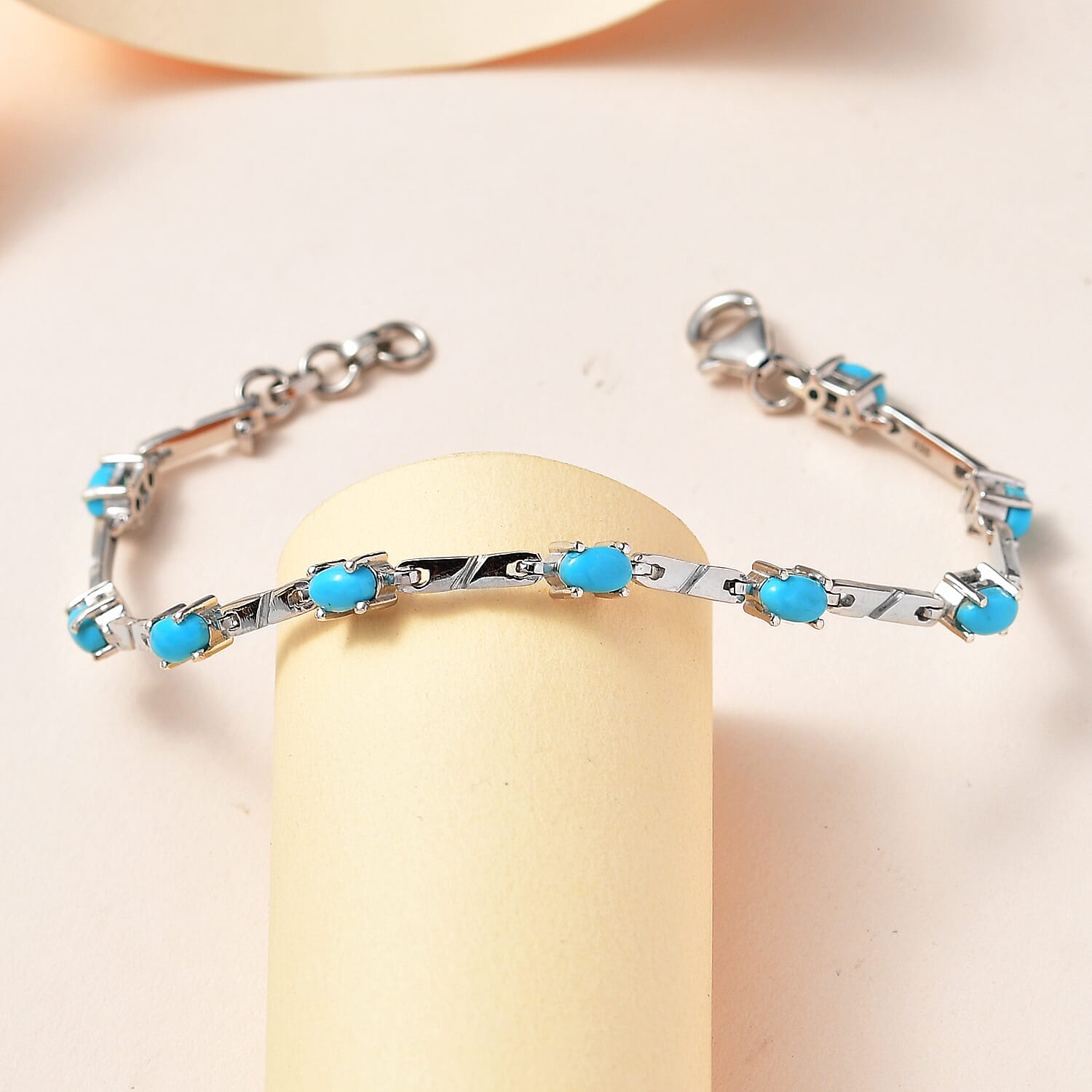 Arizona Sleeping Beauty Turquoise Cluster Bracelet (Size - 7) in Platinum Overlay Sterling Silver
