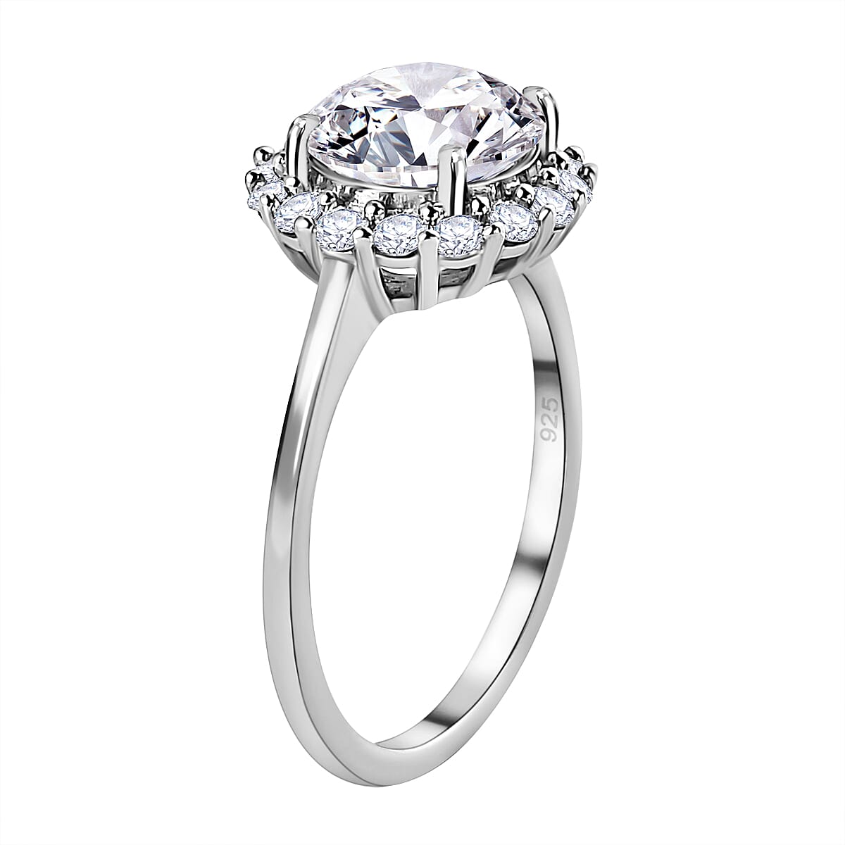 European Cut Moissanite Ring in Platinum Overlay Sterling Silver 2.46 Ct.