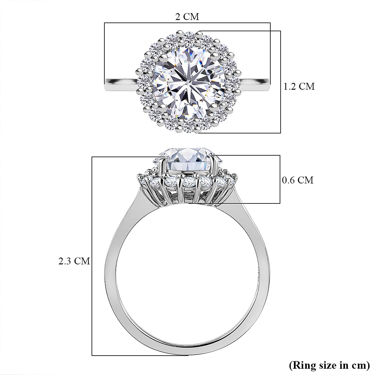 European Cut Moissanite Ring in Platinum Overlay Sterling Silver 2.46 Ct.