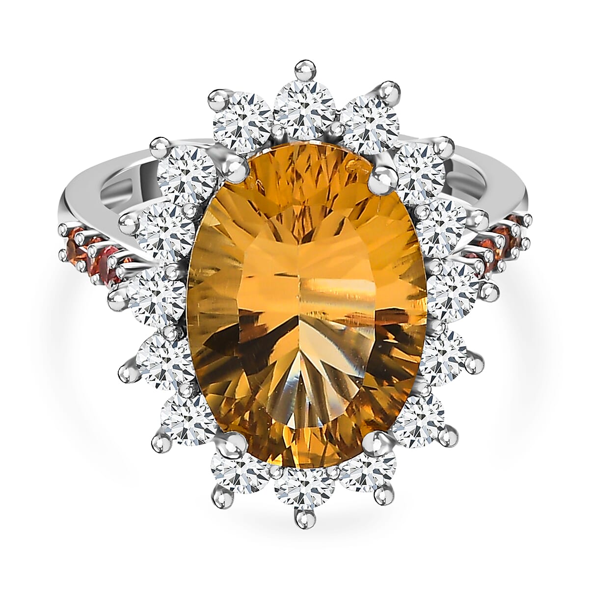 Citrine, Orange Sapphire & Natural Zircon Ring in Platinum Overlay Sterling Silver 7.26 Ct.