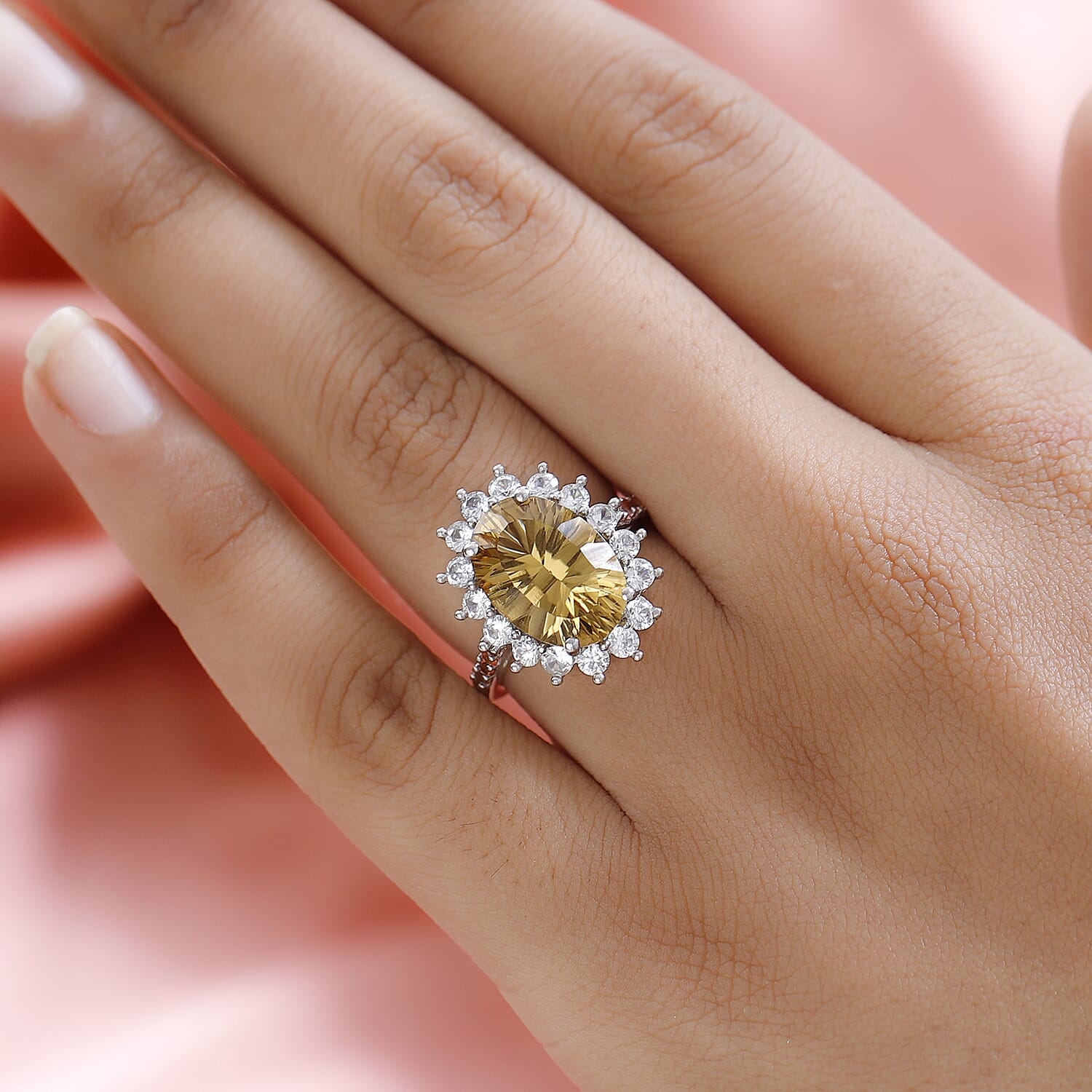 Citrine, Orange Sapphire & Natural Zircon Ring in Platinum Overlay Sterling Silver 7.26 Ct.