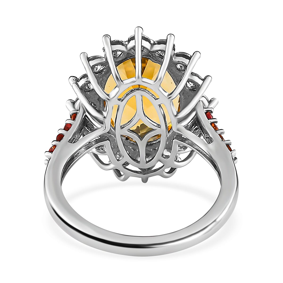 Citrine, Orange Sapphire & Natural Zircon Ring in Platinum Overlay Sterling Silver 7.26 Ct.