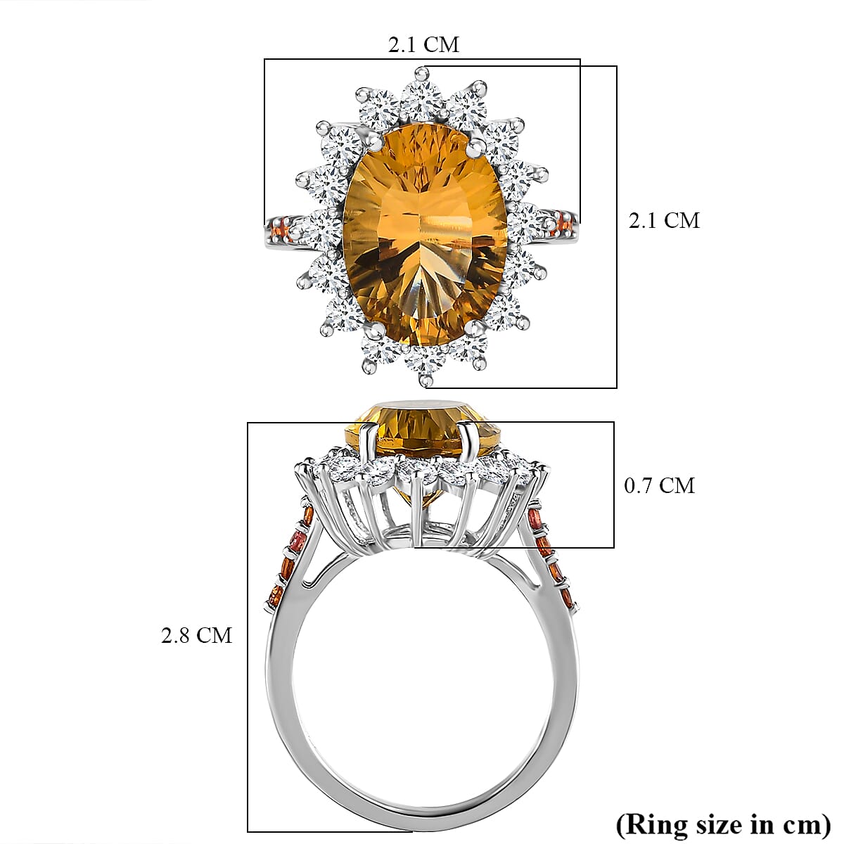 Citrine, Orange Sapphire & Natural Zircon Ring in Platinum Overlay Sterling Silver 7.26 Ct.