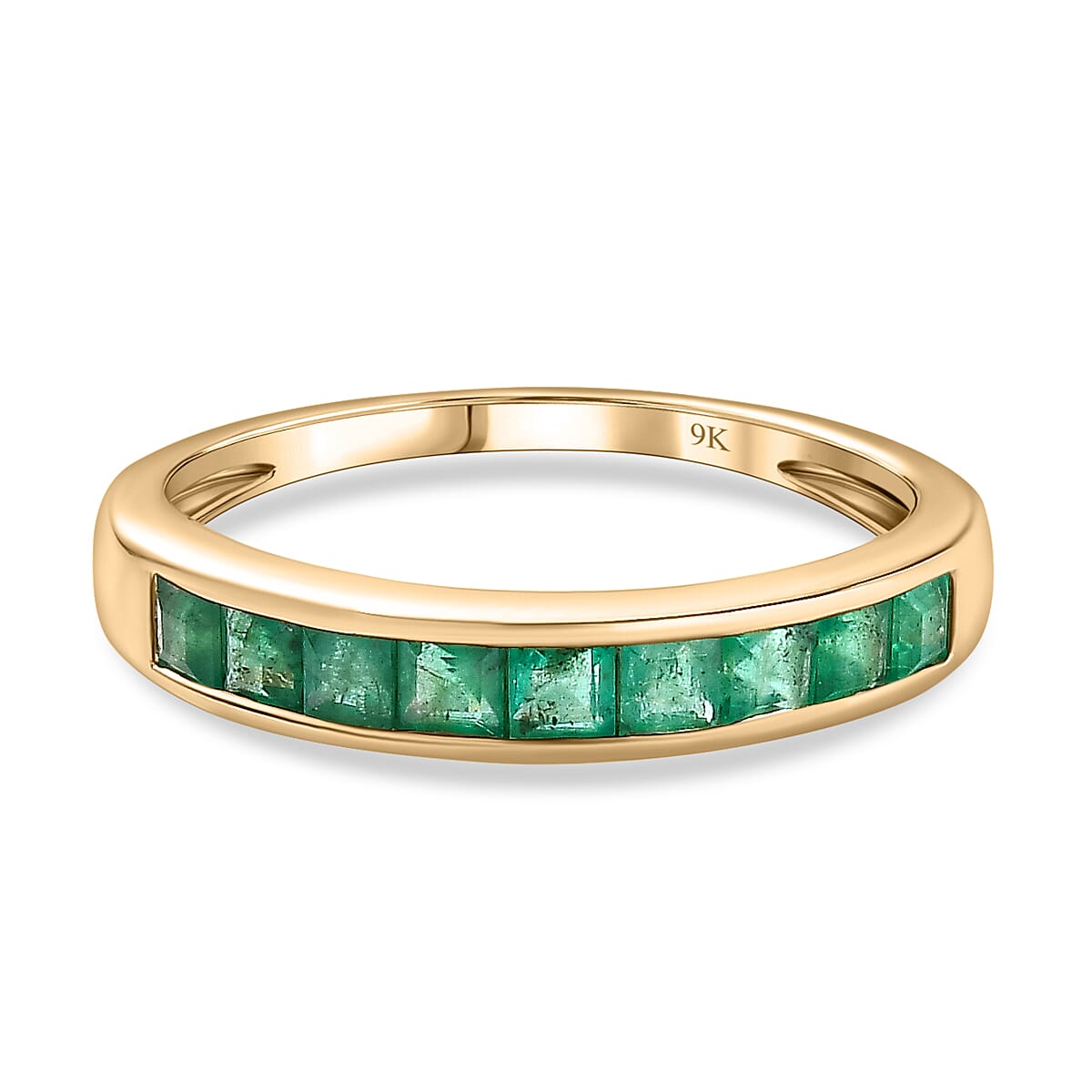 9K Yellow Gold AAA Premium Emerald Band Ring