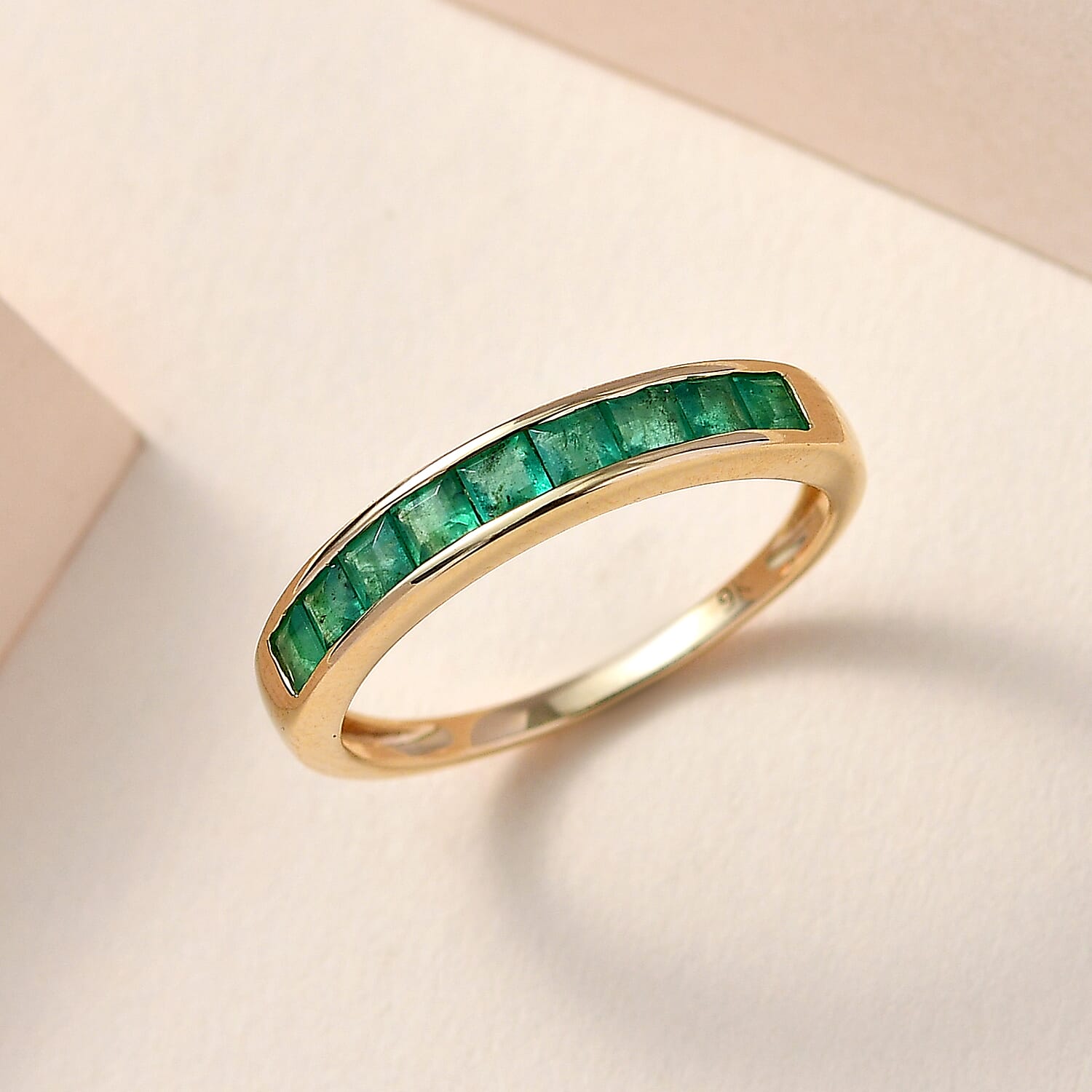9K Yellow Gold AAA Premium Emerald Band Ring