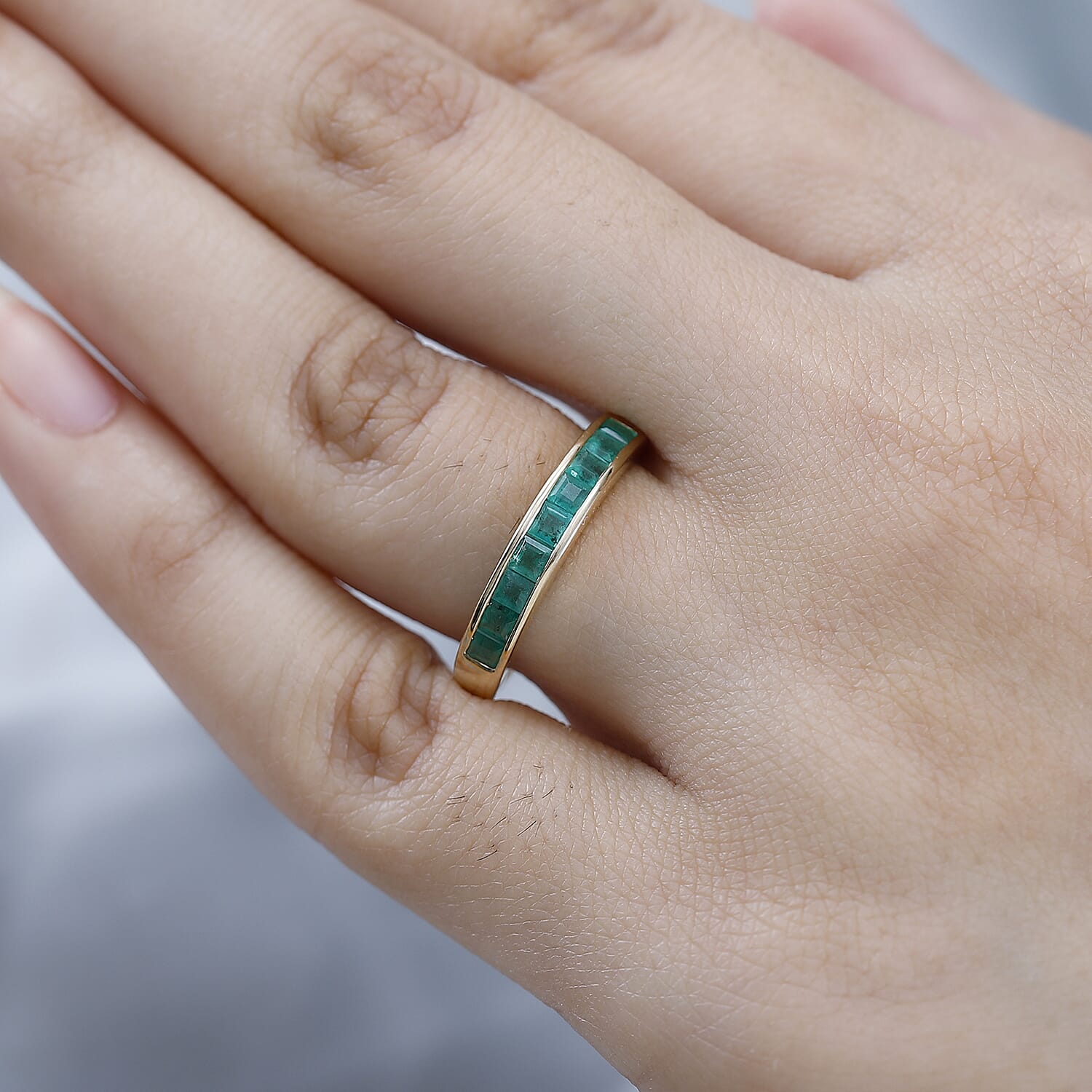 9K Yellow Gold AAA Premium Emerald Band Ring