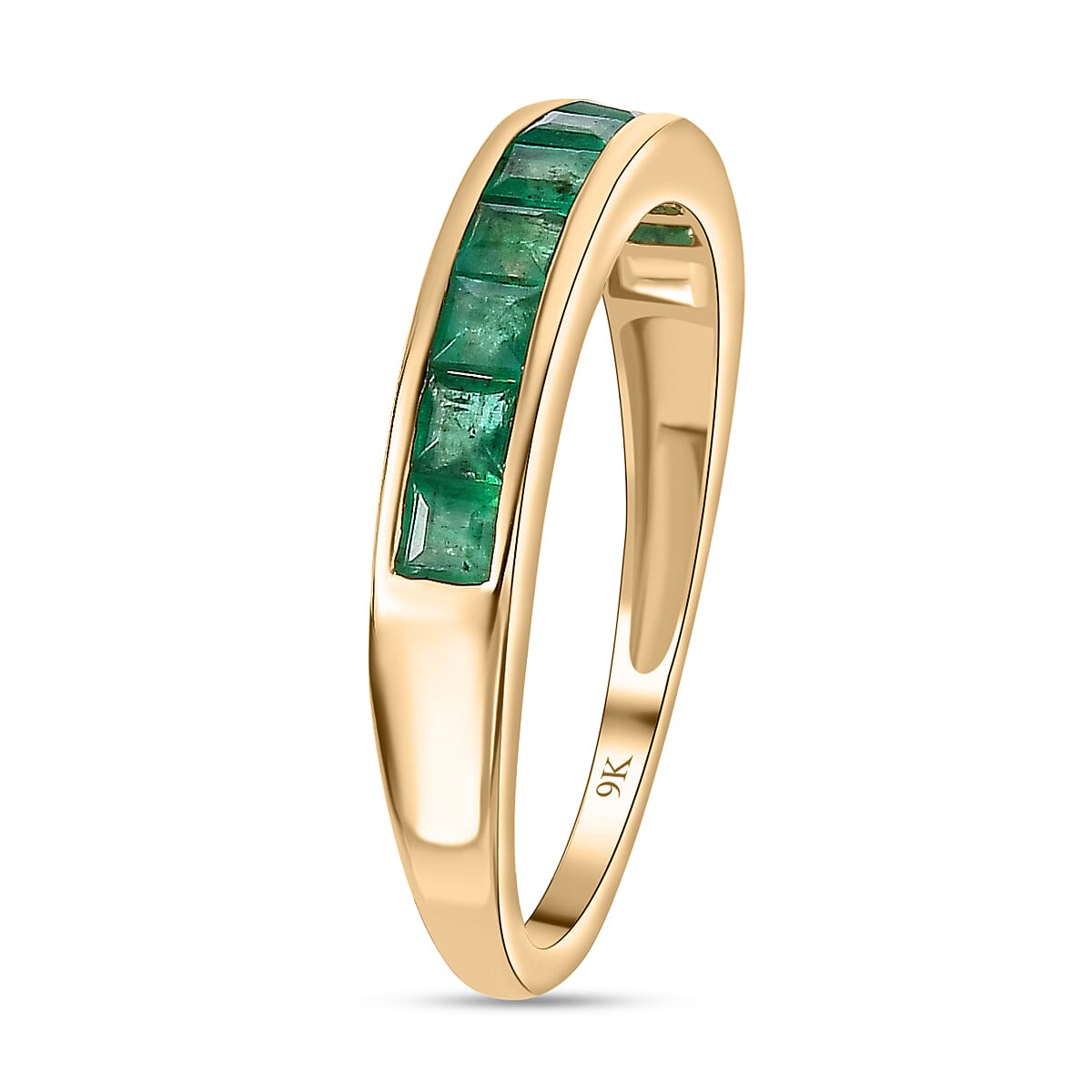 9K Yellow Gold AAA Premium Emerald Band Ring