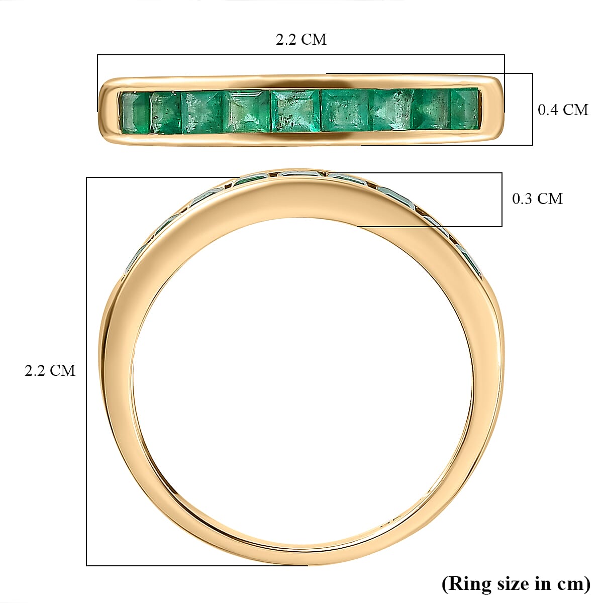 9K Yellow Gold AAA Premium Emerald Band Ring
