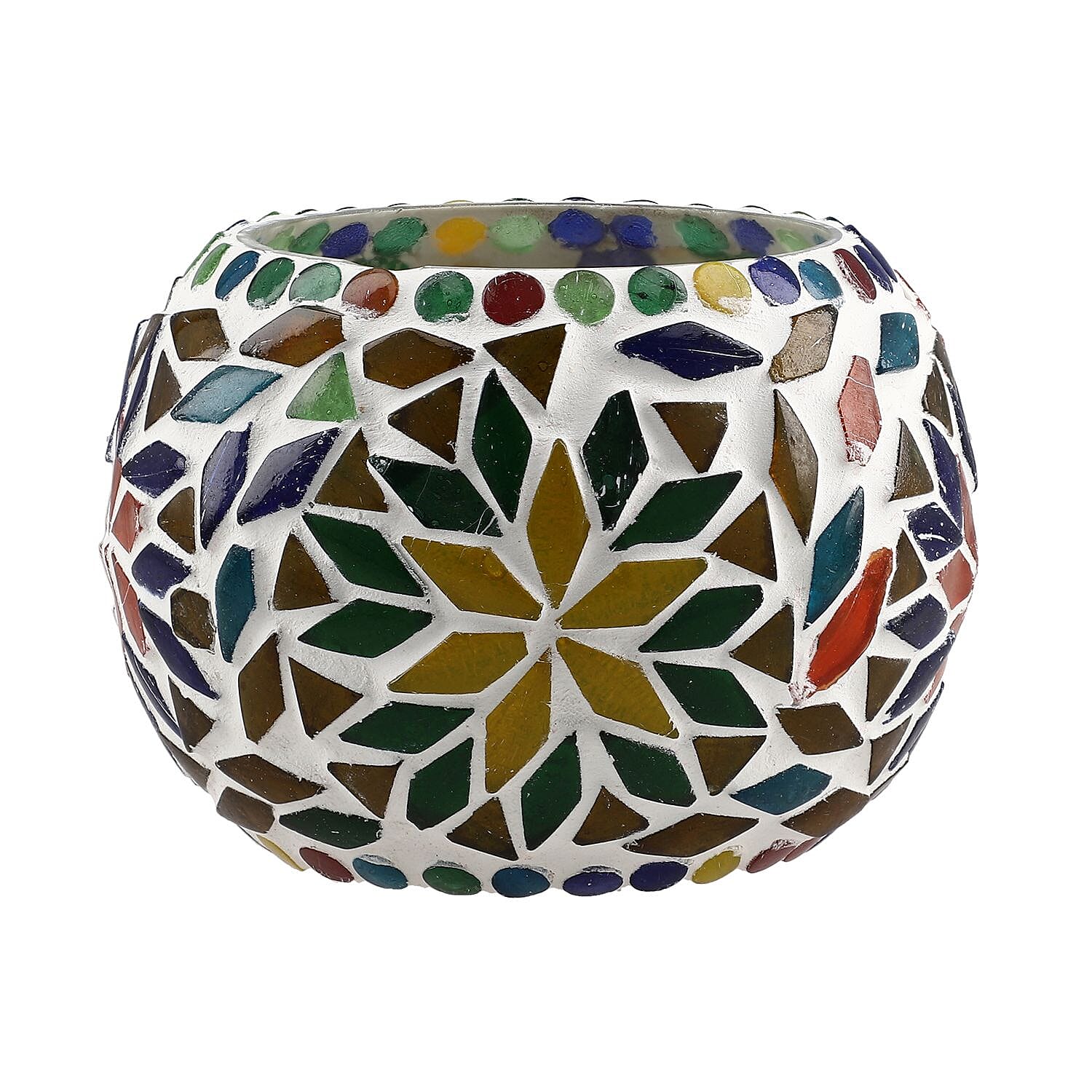 Set of 3 Mosaic T Light holder (Size - 10(Dia.)x9 cm) - Multi