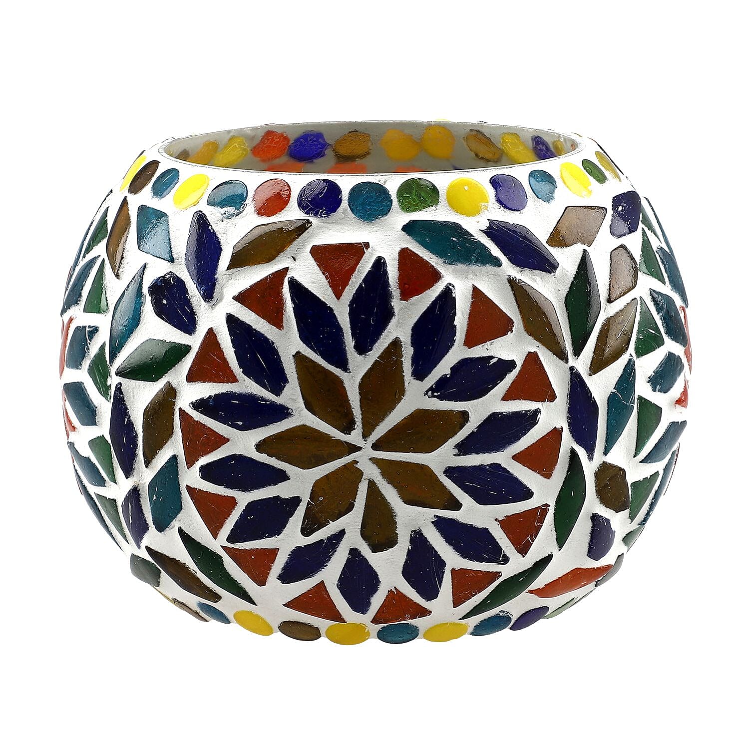 Set of 3 Mosaic T Light holder (Size - 10(Dia.)x9 cm) - Multi