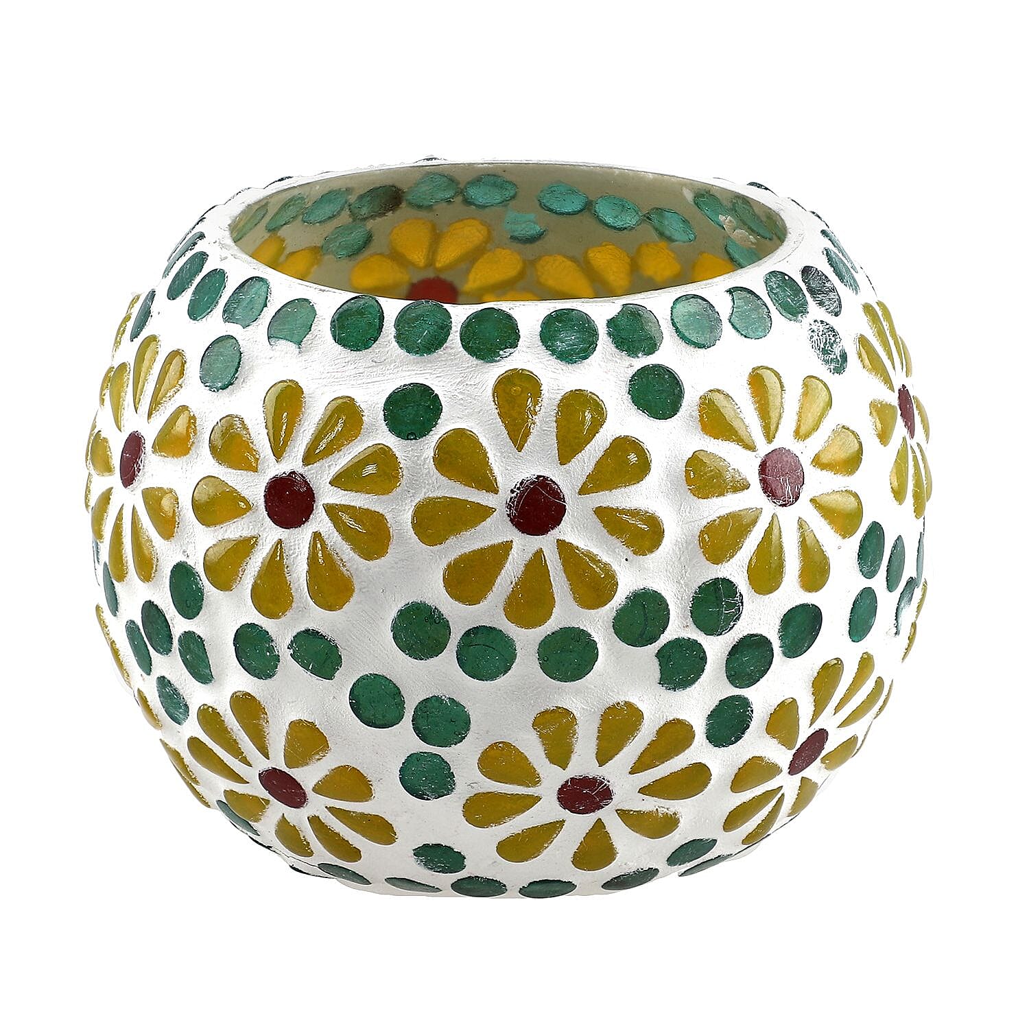 Set of 3 Mosaic T Light holder (Size - 10(Dia.)x9 Cm) - Yellow