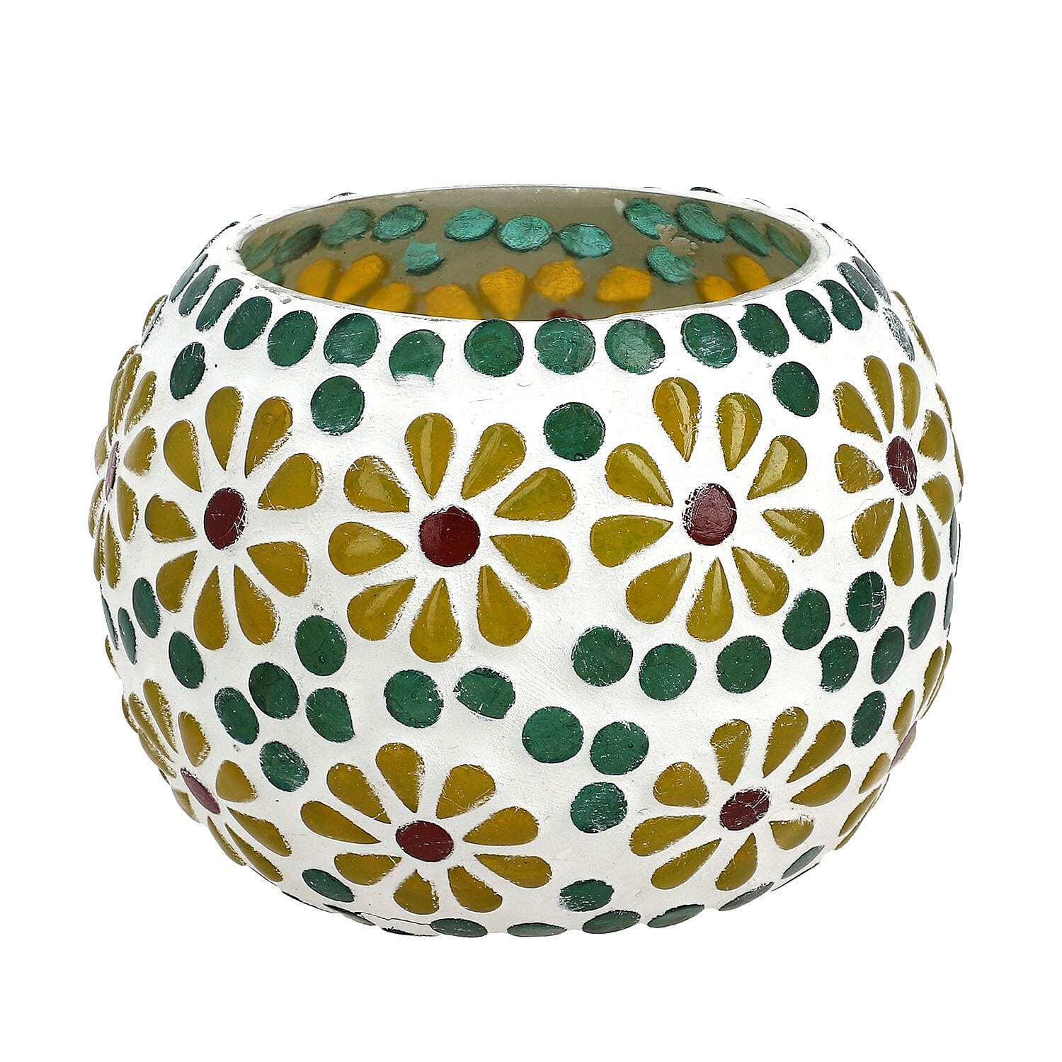 Set of 3 Mosaic T Light holder (Size - 10(Dia.)x9 Cm) - Yellow