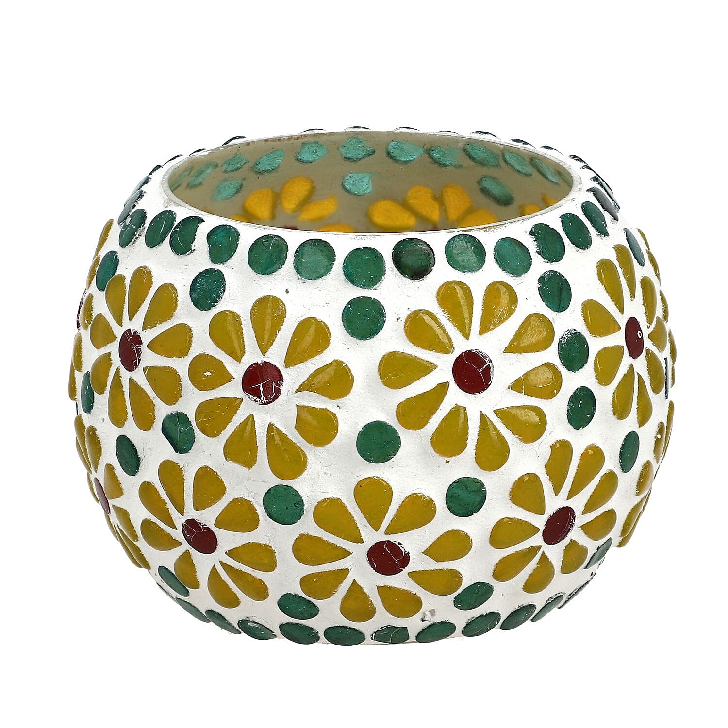Set of 3 Mosaic T Light holder (Size - 10(Dia.)x9 Cm) - Yellow