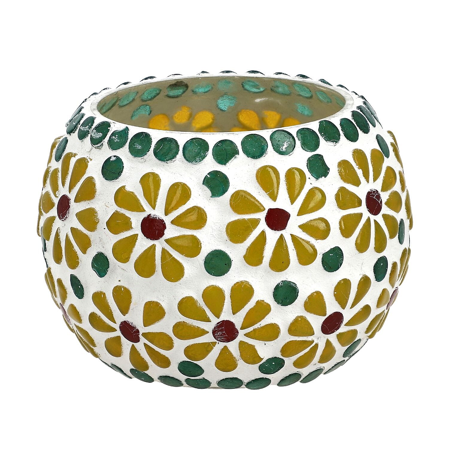 Set of 3 Mosaic T Light holder (Size - 10(Dia.)x9 Cm) - Yellow