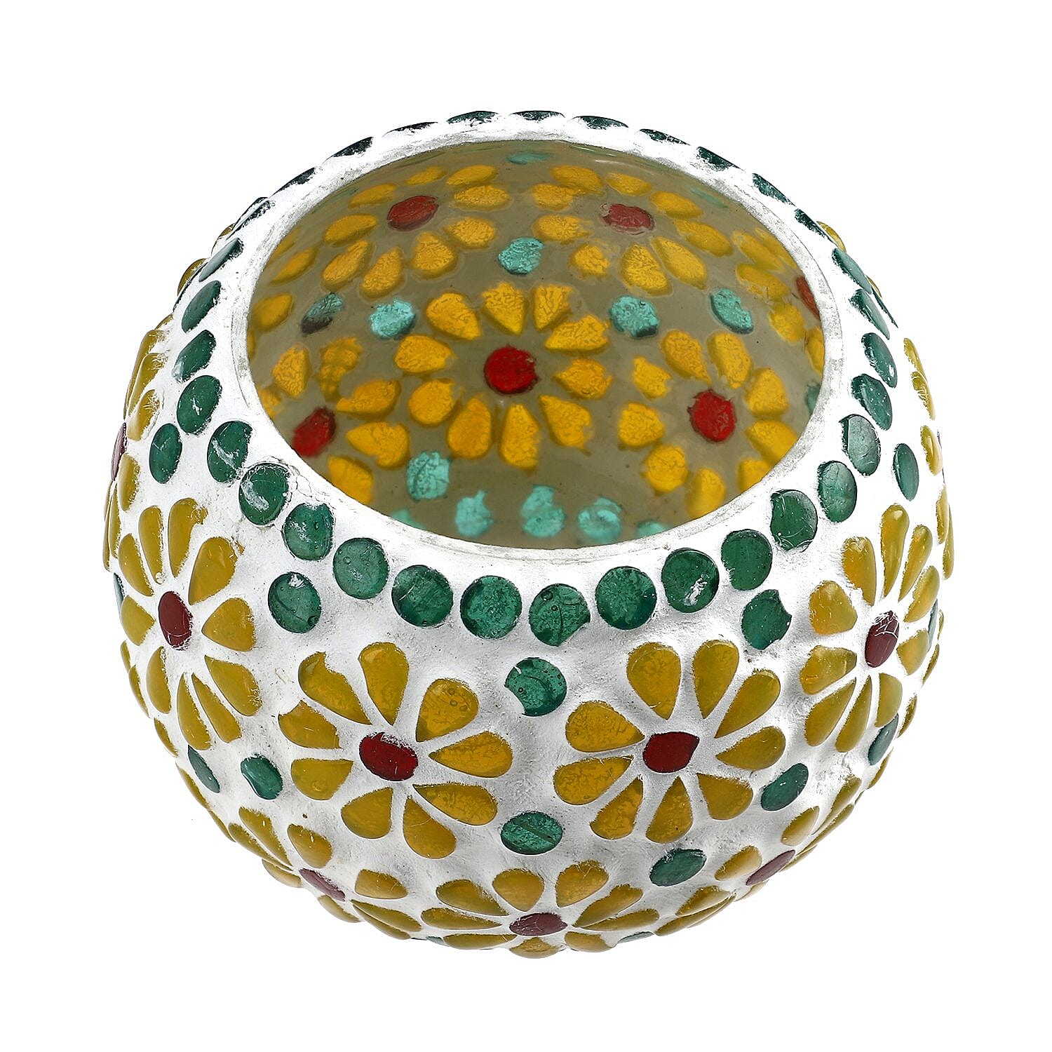 Set of 3 Mosaic T Light holder (Size - 10(Dia.)x9 Cm) - Yellow