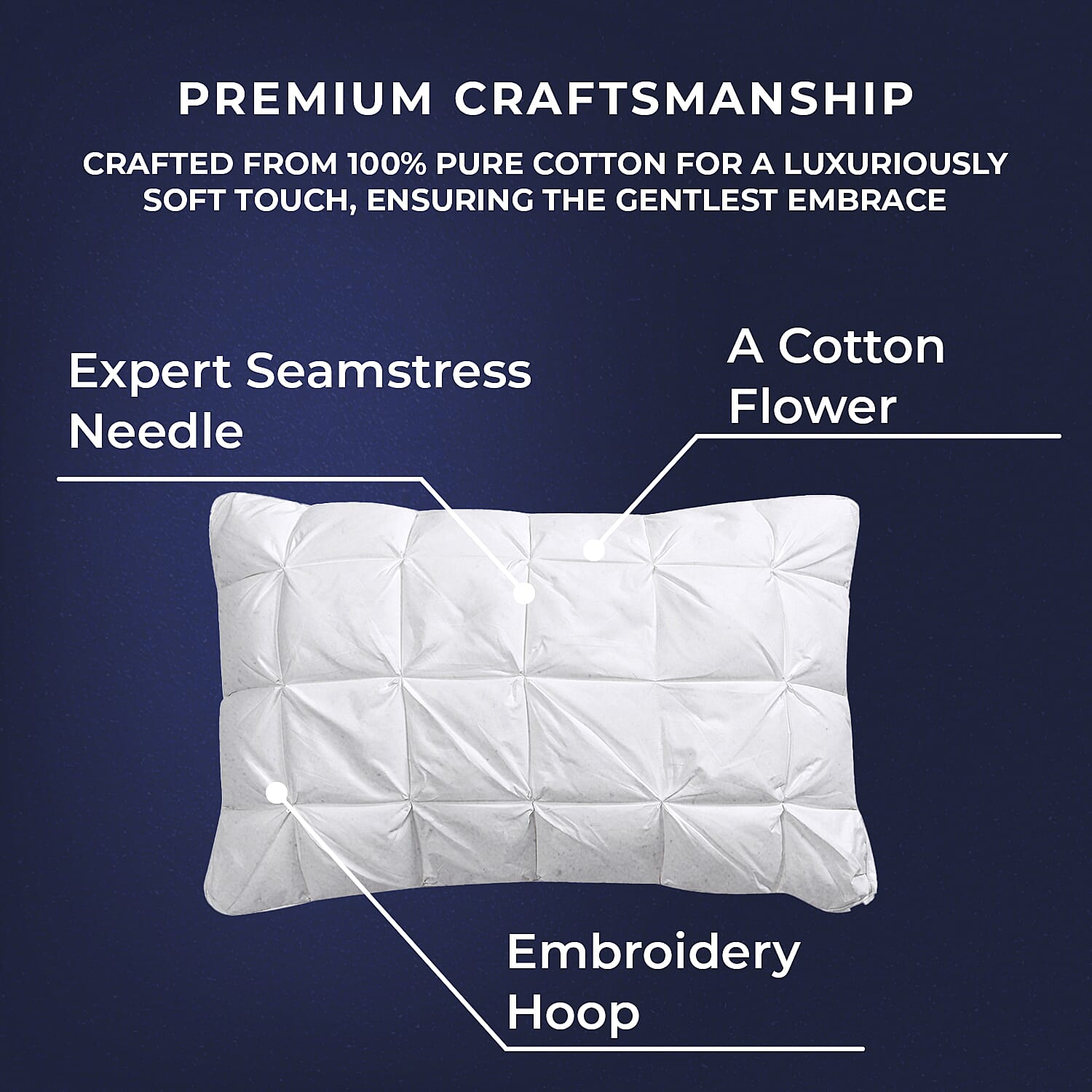 100% Cotton Square Pattern Goose down Soft Pillow (Size 74x48 cm) - White