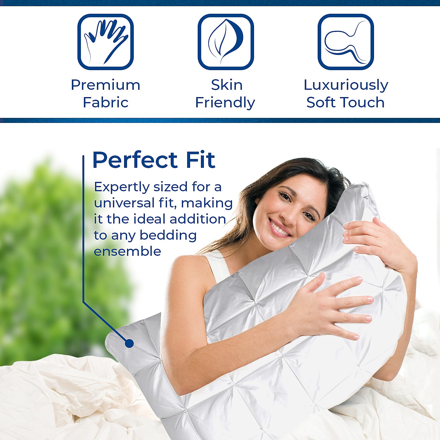 100% Cotton Square Pattern Goose down Soft Pillow (Size 74x48 cm) - White