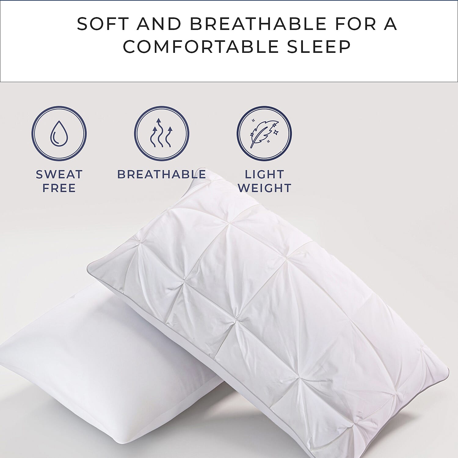100% Cotton Square Pattern Goose down Soft Pillow (Size 74x48 cm) - White