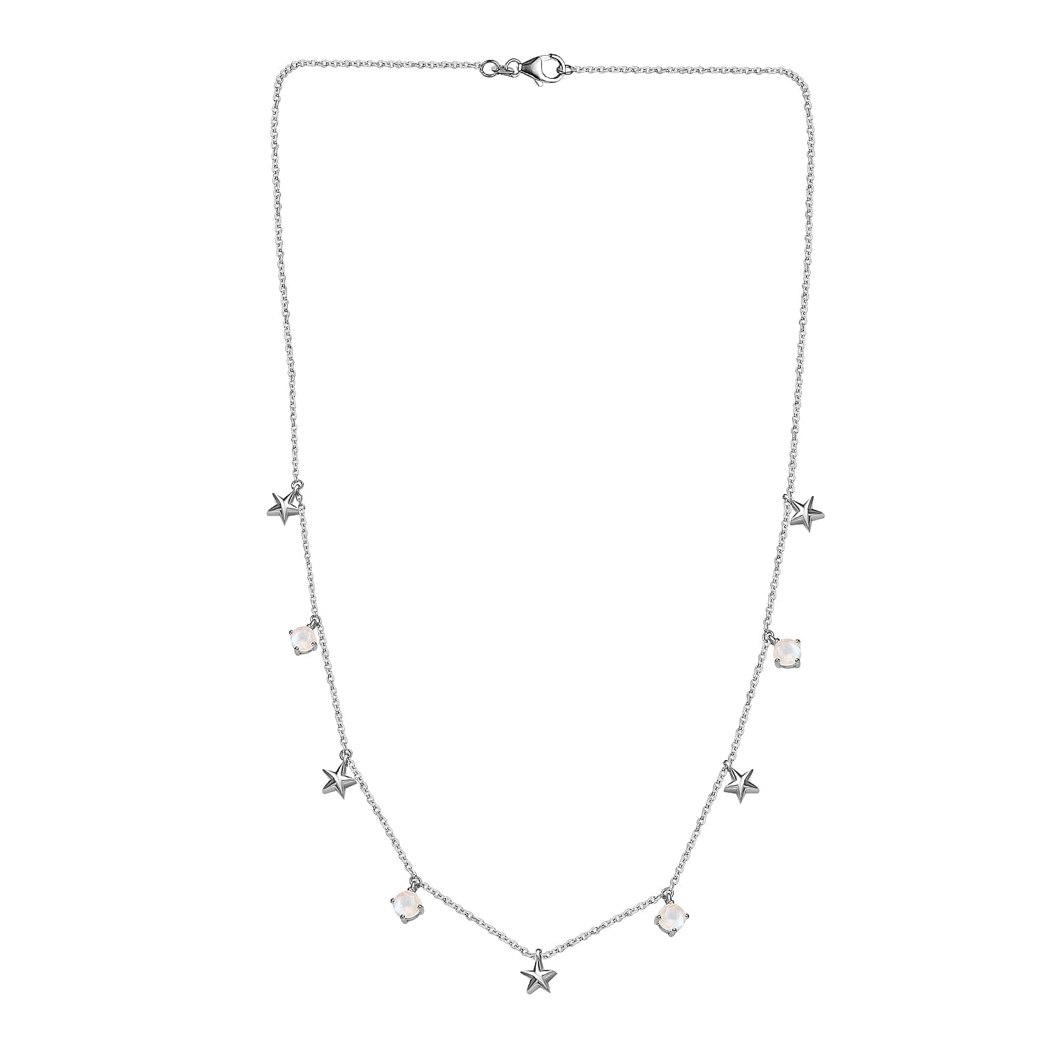 Moon Glow Stone Necklace (Size - 20) in Platinum Overlay Sterling Silver 2.01 Ct. Silver Wt. 5.28 Gms