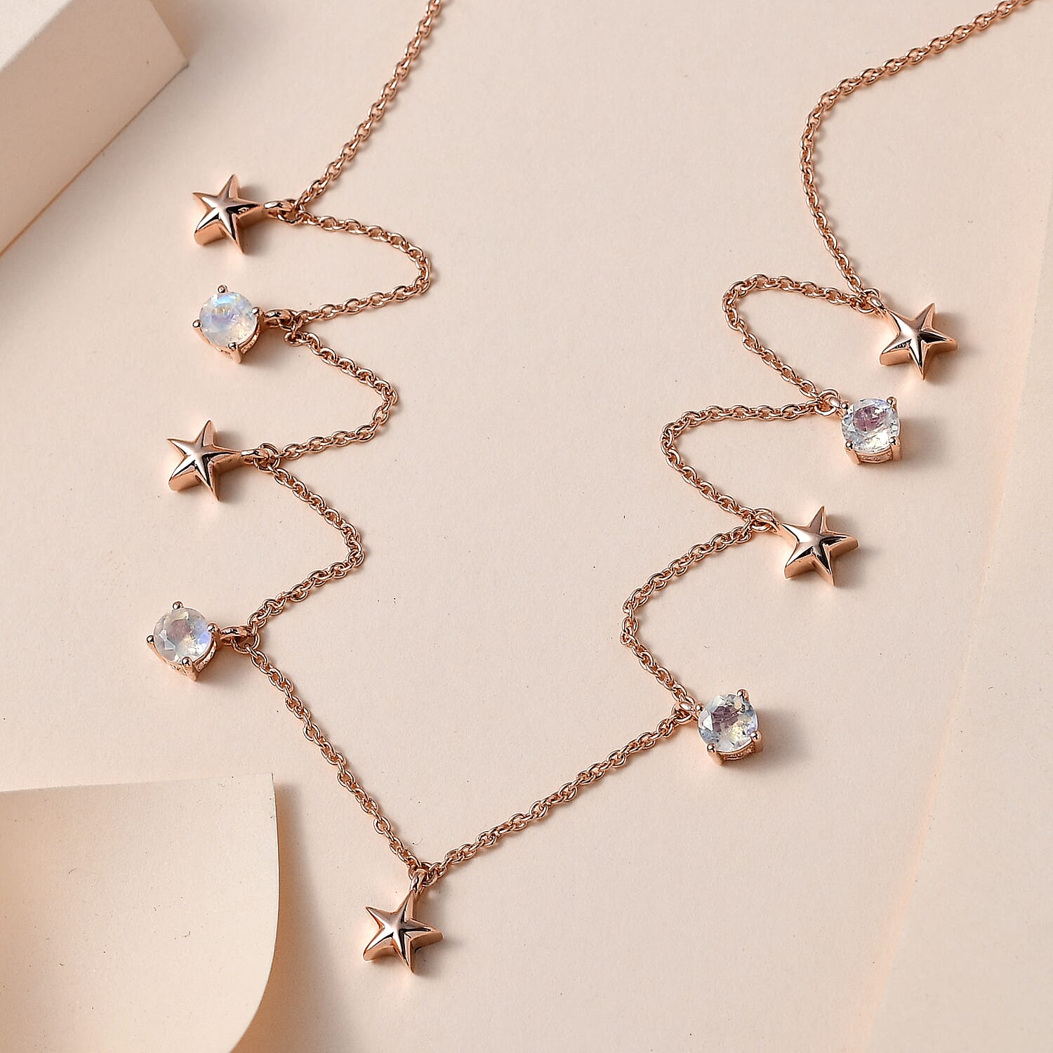 Premium Rainbow Moonstone Necklace (Size - 20) in 18K Rose Gold Vermeil Plated Sterling Silver 2.01 Ct, Silver Wt. 5.23 Gms