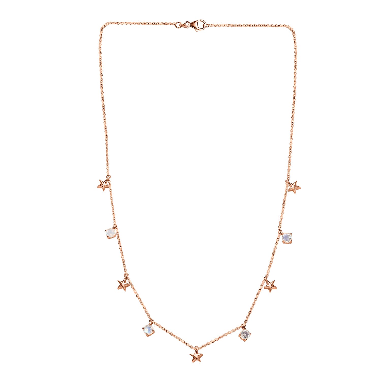 Premium Rainbow Moonstone Necklace (Size - 20) in 18K Rose Gold Vermeil Plated Sterling Silver 2.01 Ct, Silver Wt. 5.23 Gms