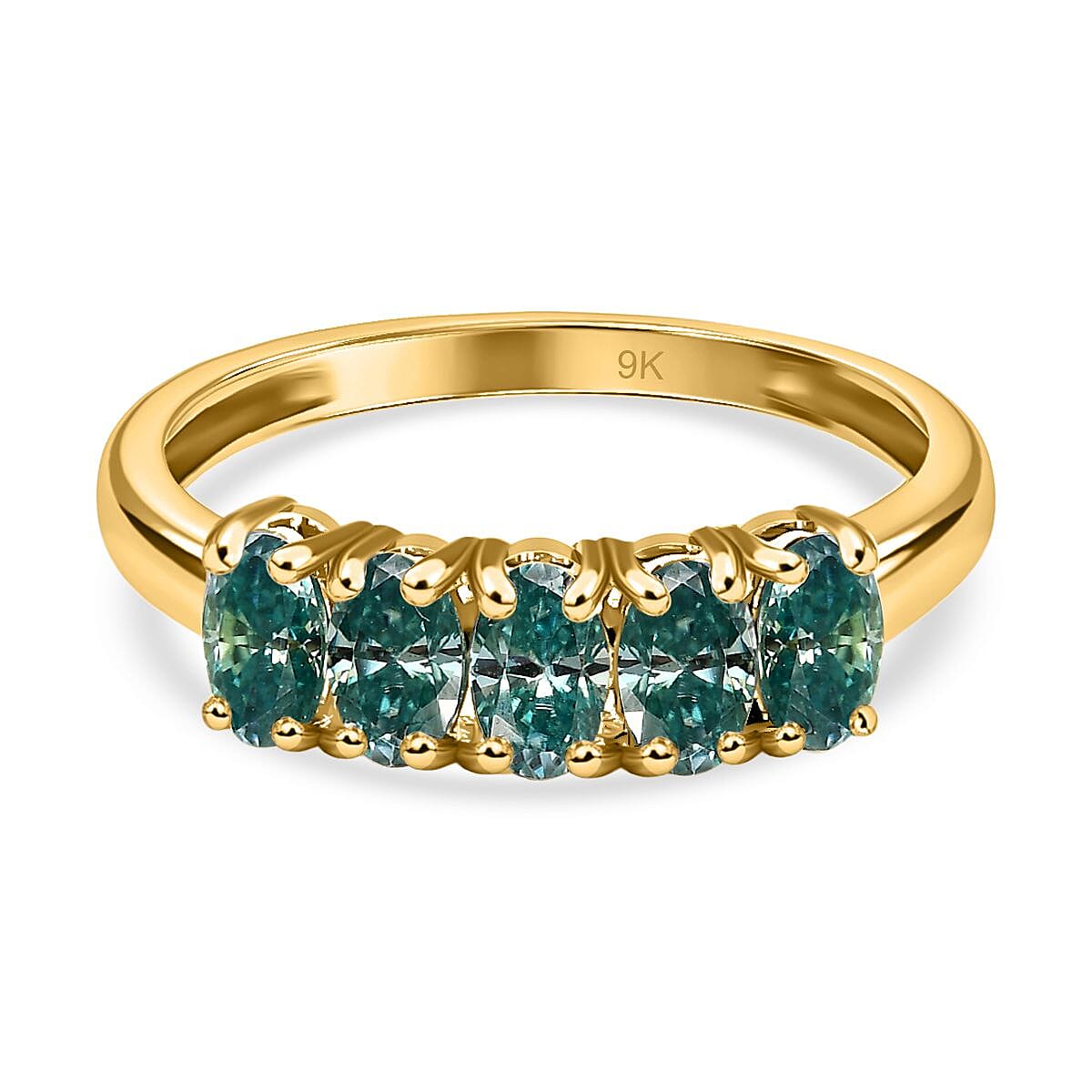 9K Yellow Gold Blue Moissanite Ring 1.13 Ct.