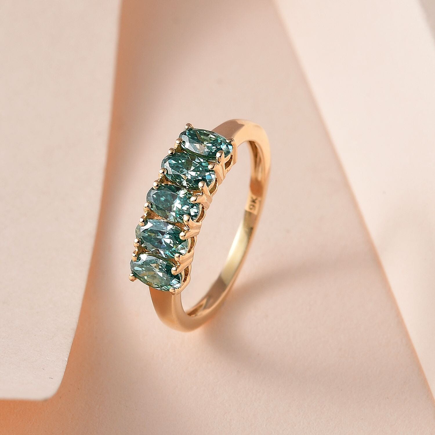 9K Yellow Gold Blue Moissanite Ring 1.13 Ct.