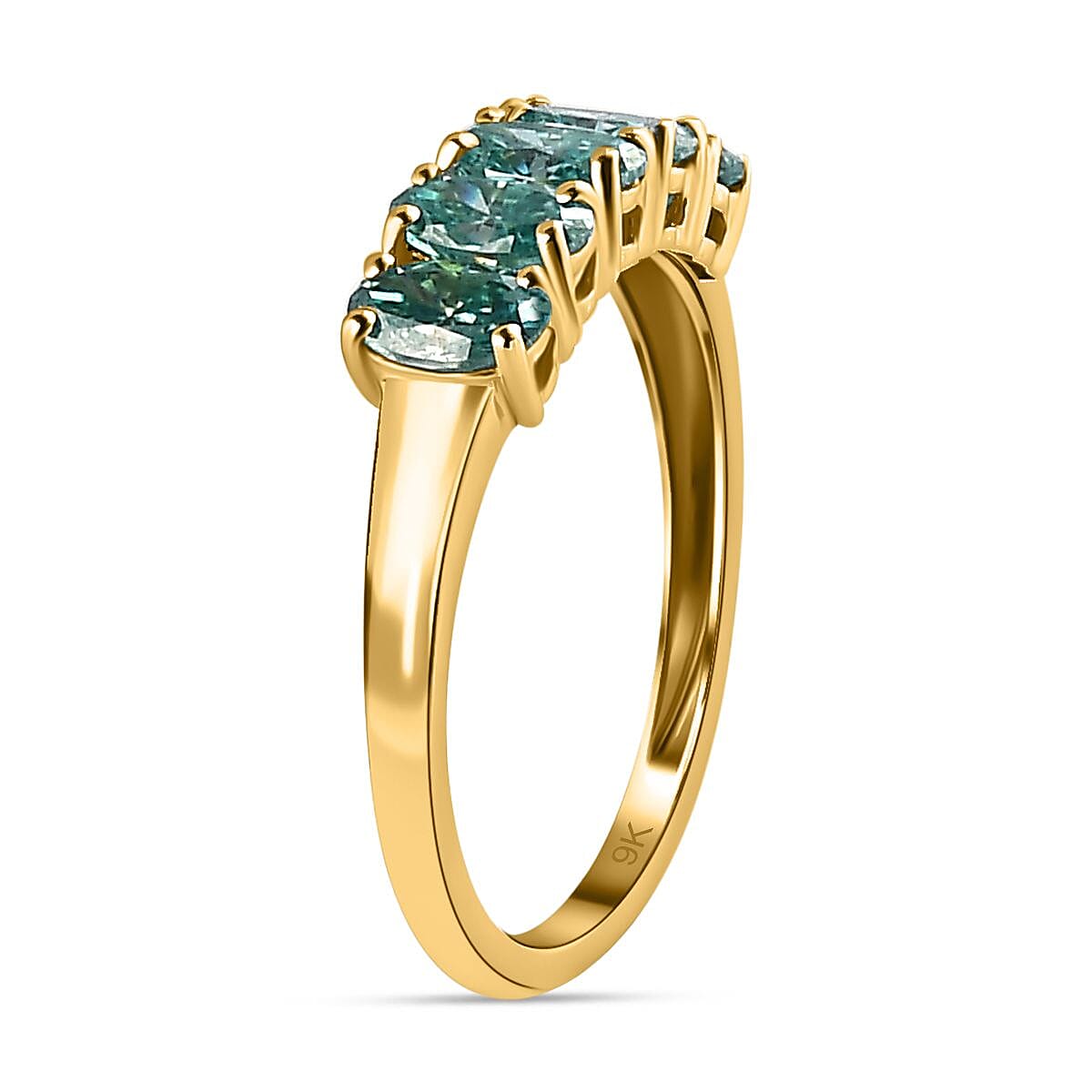 9K Yellow Gold Blue Moissanite Ring 1.13 Ct.