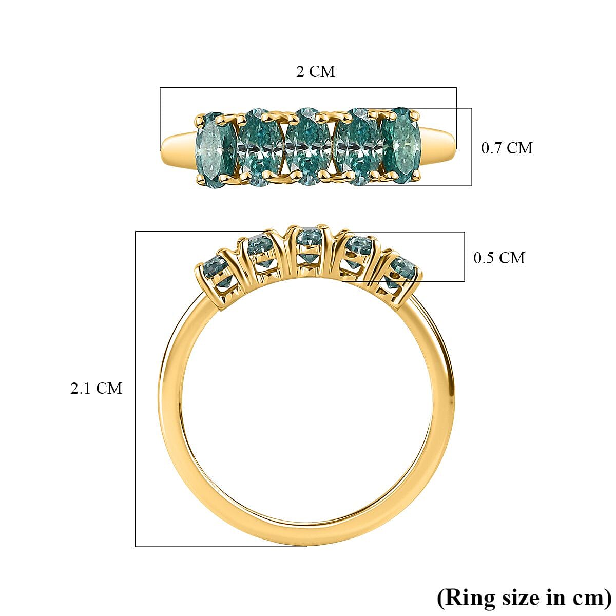 9K Yellow Gold Blue Moissanite Ring 1.13 Ct.